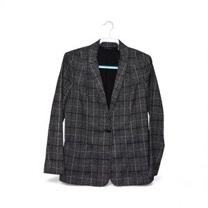 Tahari Relax Fit Grey Black Plaid Blazer Jacket Size 12